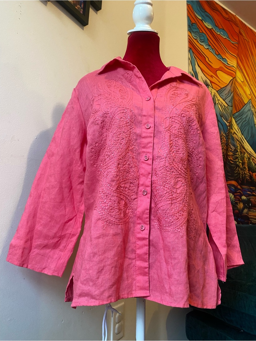 Tweeds Pink Embroidered Button-Down Shirt
